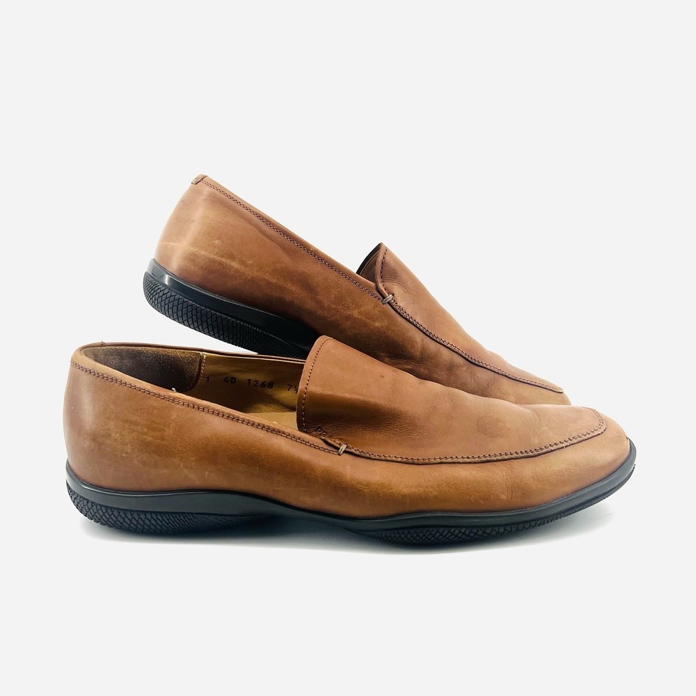 Prada Men's Brown Leather Loafers Shoes Size 7.5 Y2K Era Rubber Sole Italy